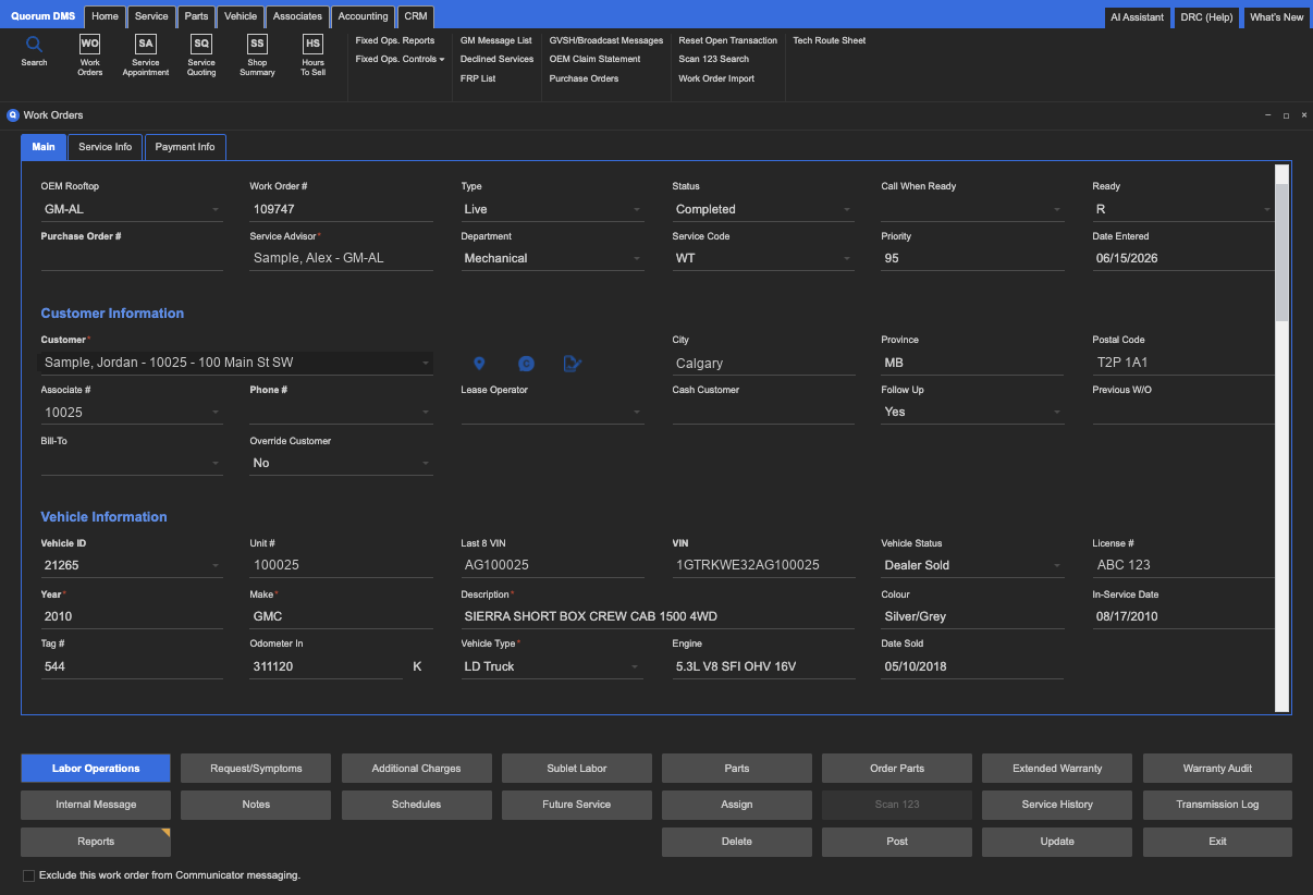 Quorum DMS new layout concept, Work Orders window in dark mode