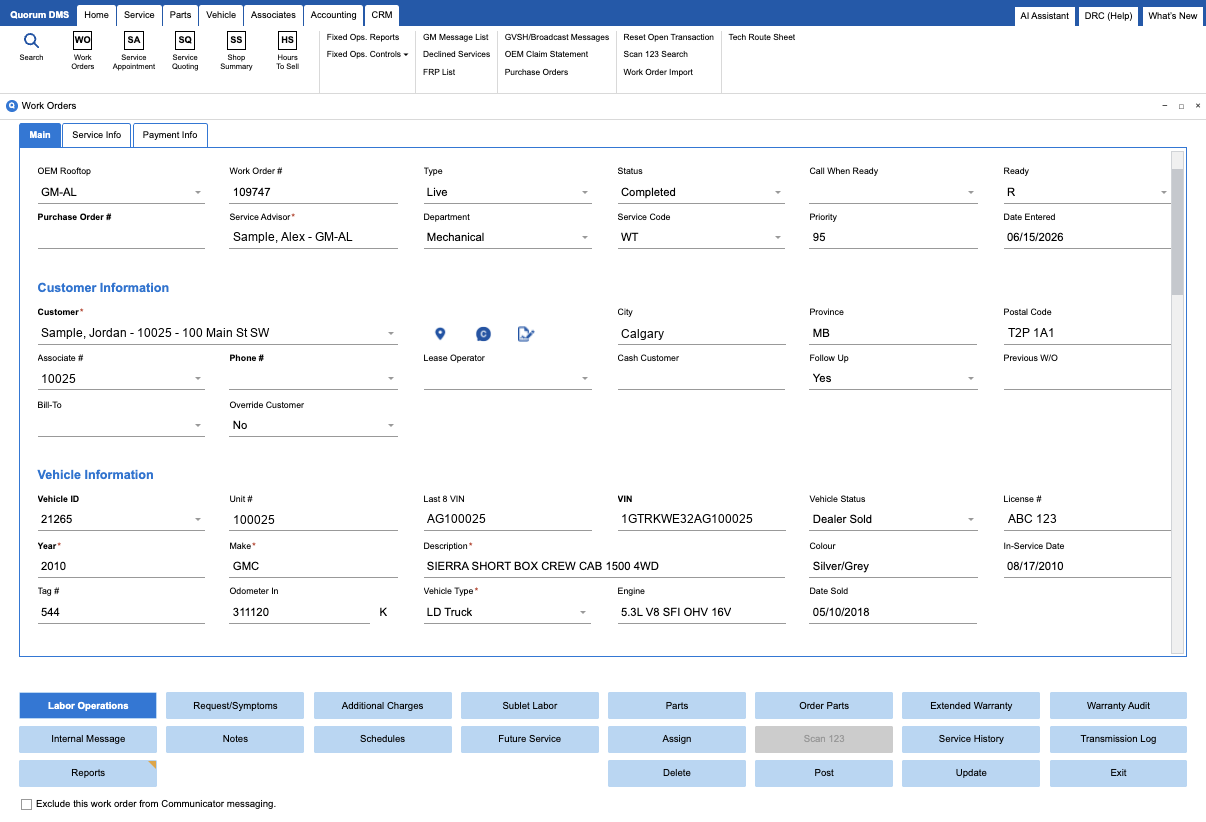 Quorum DMS new layout concept, Work Orders window in light mode